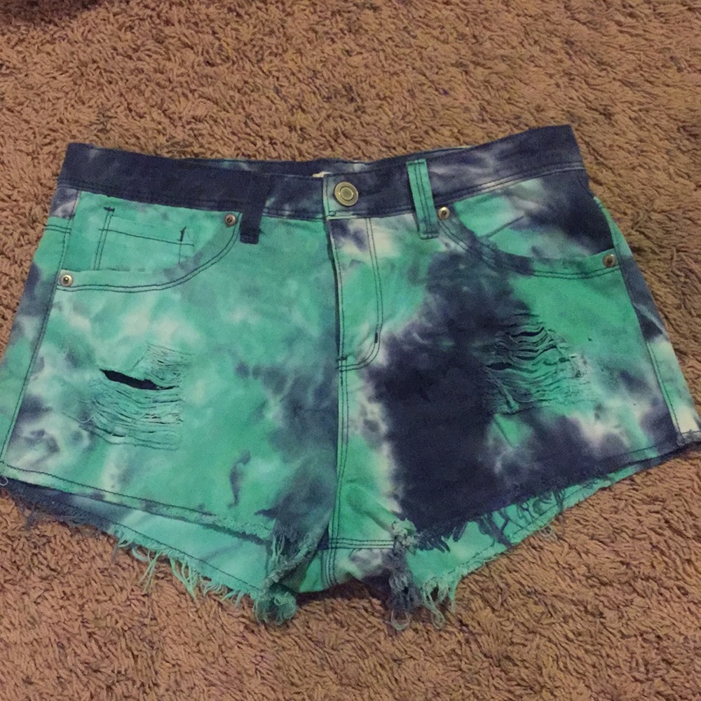 Tie dye jean shorts.